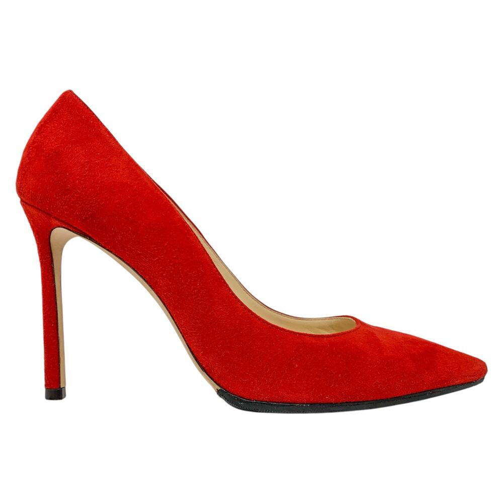 Jimmy Choo Romy 100 Red Suede Pointed Toe Pumps EU 37 Stiletto Heels - Picture 3 of 11